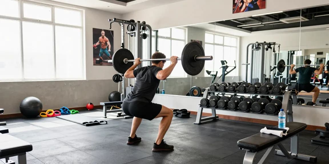 Unique Pharma Steroiden Winkel: Actieve fitness-training van een persoon met halter in een moderne sportschool.