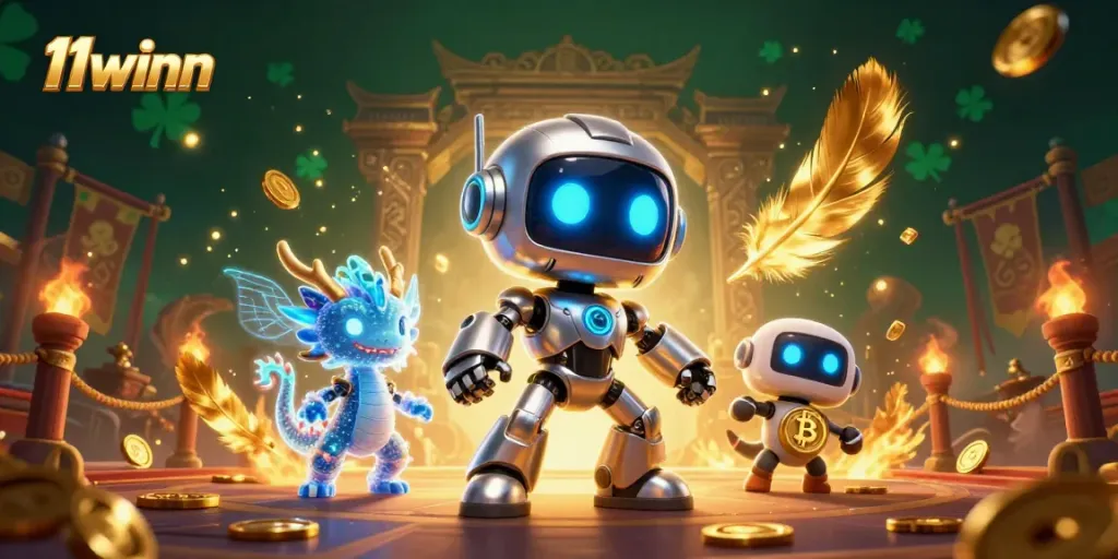 Engage in thrilling gameplay with 11winn in this vibrant 3D illustration of a cyberpunk casino.