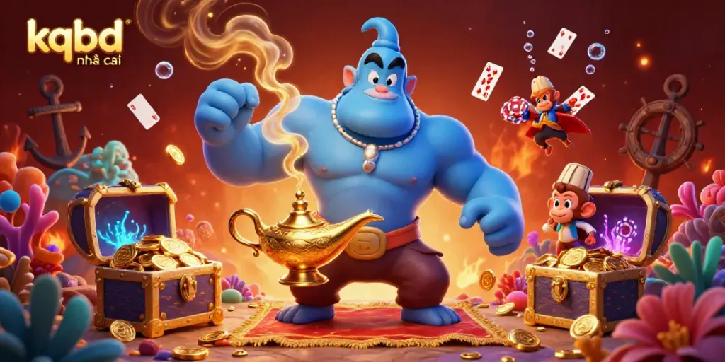 Experience kqbd nhà cái with a lively genie scene packed with poker excitement, gold treasures, and vibrant colors.