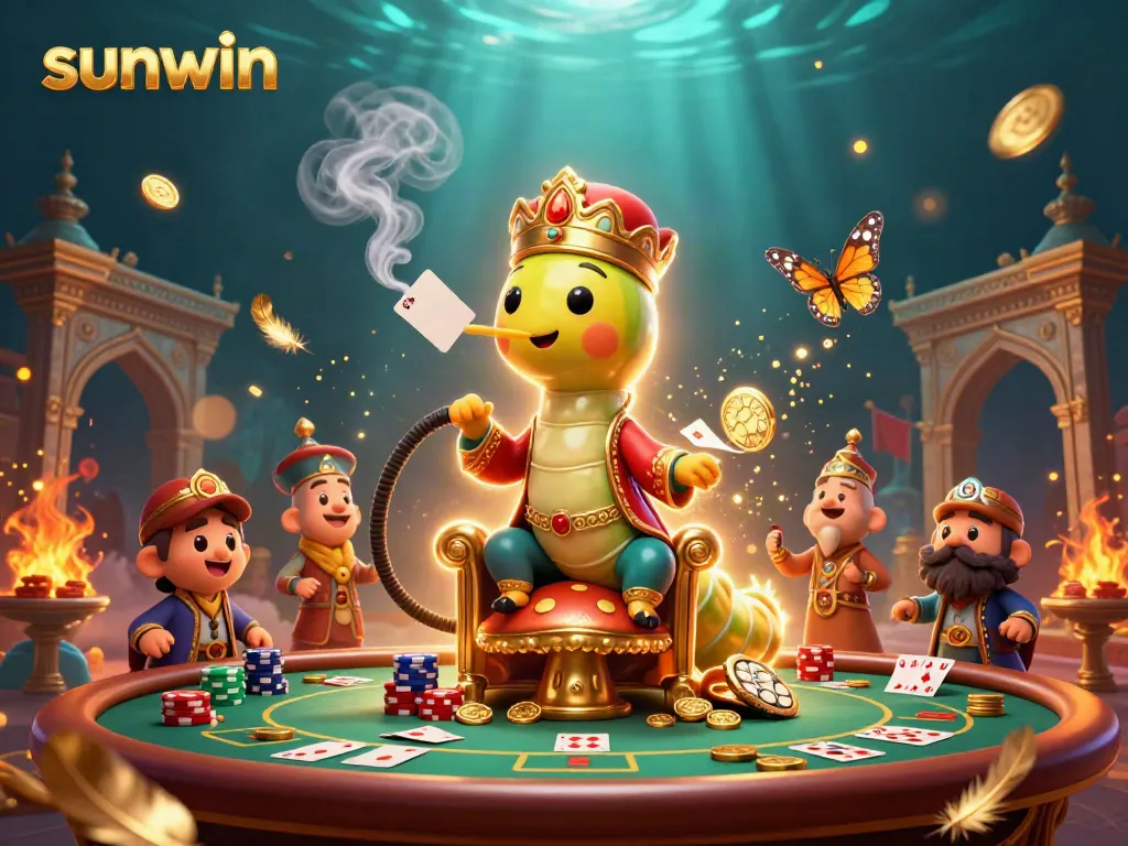 Experience thrilling gaming at Sunwin with a vibrant casino scene featuring poker hands and dynamic game elements.