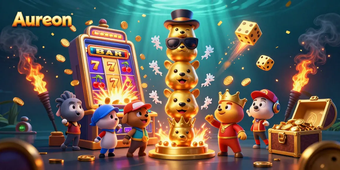 Aureon showcases an exciting casino scene filled with vibrant slot elements and game action.
