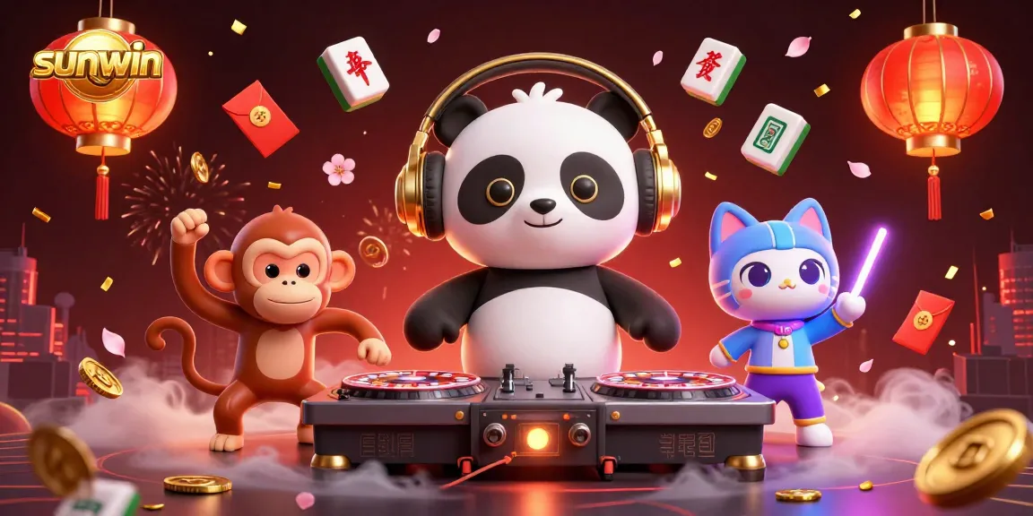 Engage in thrilling gameplay with Sunwin as a panda DJ, monkey dancer, and kitten in an exciting casino scene.