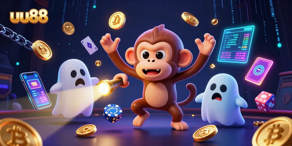 Engage with the lively uu88 casino experience featuring a playful monkey and a curious puppy in a vivid scene.